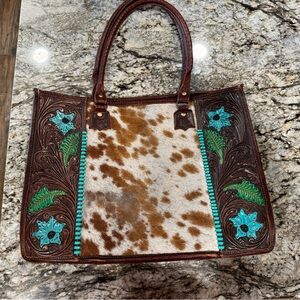 Leather Brown and Turquoise Women's Myra Bag